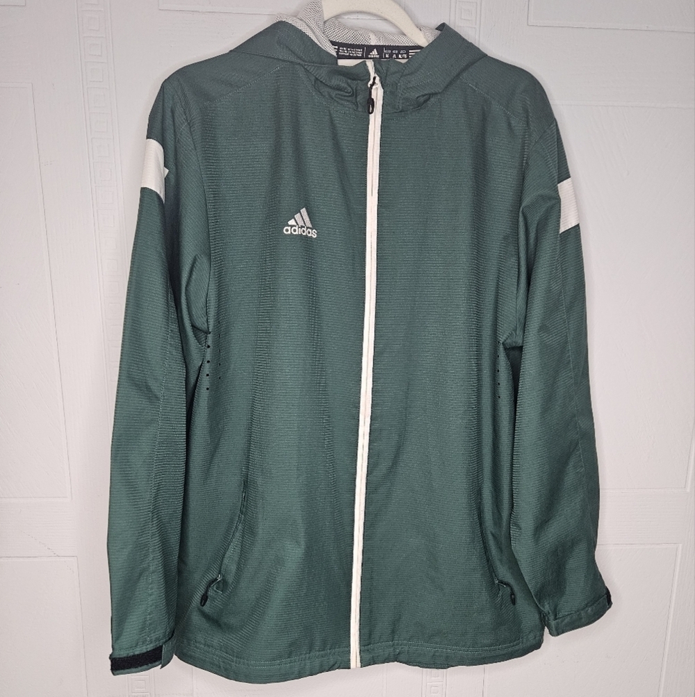 Adidas Climaproof Green and White Mesh Lined Windbreaker Jacket XL EUC